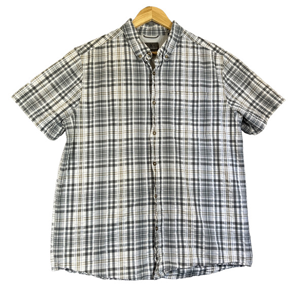 Royal Robbins Shirt Mens Large Gray White Plaid Cotton Outdoor Hiking Button Up - Picture 1 of 12